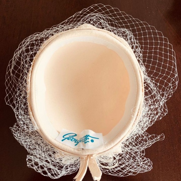 Womens Hat & Veil with Braid Satin Trim Bow MINT Georgette Wedding Bridal - Picture 3 of 7